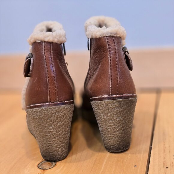 Sam Edelman Boots Womens 7 Brown Leather Ankle Bootie Wedge Heel - Picture 5 of 14